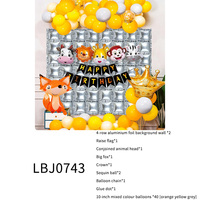 Set Balon Foil Hewan Hutan Satu Bagian, Balon Ulang Tahun, Tahan Lama, Cetak 4 Warna, Latar Belakang Blok Pesta Ulang Tahun Anak