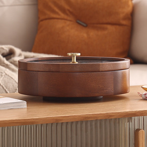 <b>Rotating</b> Solid Wood Candy Box With Lid Round Storage Tray For Snacks Nuts Dried Fruits Wedding Party Use - Product Image 2