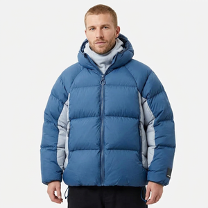 Veste matelassée à capuche unisexe bleue, fermeture éclair, coupe-vent, respirante, séchage rapide, vêtement d'hiver décontracté, rembourrage en coton, épaisse, coupe régulière - Product Image 1