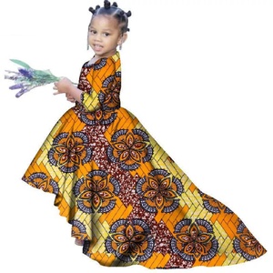 Robe d'été respirante à fleurs Dashiki pour fille africaine, grande taille, manches courtes, ajourée, longue, en coton Bazin Riche naturel pour enfants - Product Image 1