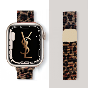 Bracelet de montre milanais mince imprimé léopard pour femmes pour <span class=keywords><strong>Apple</strong></span> <span class=keywords><strong>Watch</strong></span> 10 9 8 <span class=keywords><strong>7</strong></span> 6 5 SE Bracelet de montre magnétique en acier inoxydable ultra métallique - Product Image 1