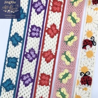 Ruban en dentelle de coton au crochet style bohème, motif papillon, coccinelle, marguerite, pour accessoires de vêtements et sacs, vente en gros
