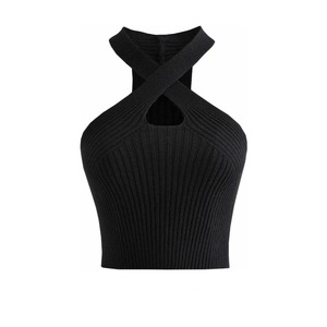Women's <b>Cross</b>-Cut Halter Knit Crop <b>Top</b>, Sexy Summer Sleeveless Tank <b>Top</b> For Hot Girls - Product Image 1