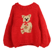Japanischer Kawaii Cartoon-Bär Jacquard O-Ausschnitt Pullover Lockere Lässige Allround-Langarm-Strickoberteil für Herbst und Winter