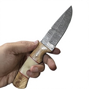 Cuchillo de hoja fija Drop Point de acero de Damasco con mango de madera para camping, supervivencia, caza, actividades al aire libre, fácil de transportar, 20 cm, DIY - Product Image 3