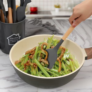 Dụng Cụ Chống Trượt Có Rãnh Silicone Turner Spatula Set Cạo Dao Với Tay Cầm Bằng Gỗ Đồ Dùng Nhà Bếp - Product Image 3