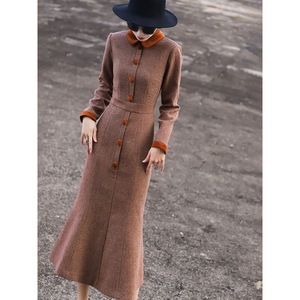 Tùy Chỉnh Retro Phụ Nữ Thanh Lịch Mùa Thu Mới Colorblocking Ve Áo Ngực Duy Nhất Của Phụ Nữ Dài Tay Áo Đuôi Cá Dresses - Product Image 4