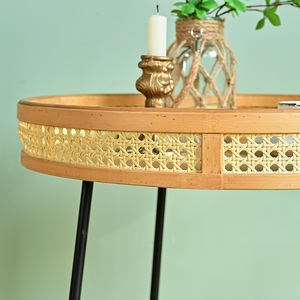 Table basse en bambou et rotin tressé, style campagnard français, artisanale, décorative, durable, pour salon, avec pieds en métal - Product Image 6