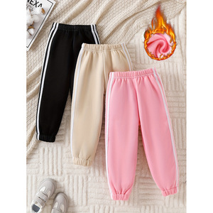 Girls Winter Sports Pants Soft Cotton Elastic Waistband Warm Track Pants For Kids Pink Gray Black Mixed Colors - Product Image 3