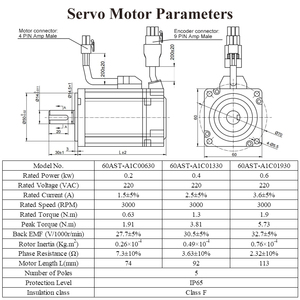 Motor de CA de 17 bits y 60 mm de tamaño de marco, 400W 600W 220VAC 3000RPM, con kit de accionamiento monofásico, kit de motor de 60 mm 400W 600W - Product Image 3