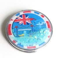 Großhandel individueller Logodruck London Souvenir Treibsand kleiner Metalltaschenspiegel für Mädchen