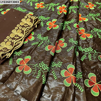 Kain Bazin Katun Cetak Tie Dye Bordir Bunga Afrika Berkualitas Tinggi Kain Bazin Katun Brokat Oranye