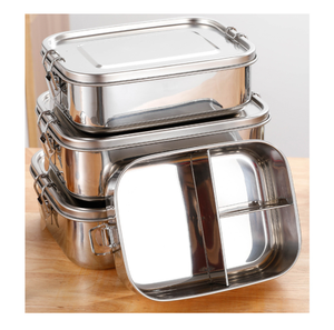 Portable <b>Lunch</b> <b>Box</b> One <b>Compartment</b> 2 <b>Compartments</b> 3 <b>Compartments</b> Stainless Steel Mess Tin with 2 Clasp Locks - Product Image 2