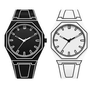 Nuevo Reloj para Hombre con Logotipo Personalizado, Movimiento de Cuarzo, Correa de Silicona, Minimalista, Color Blanco Mate y Negro, Etiqueta de Polígono de Dibujos Animados - Product Image 3