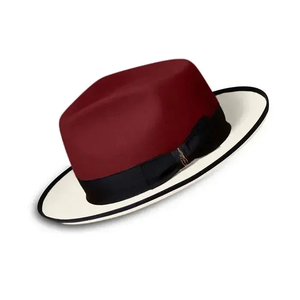Chapeau Fedora en feutre de laine bicolore, couronne bordeaux, bord blanc, bande noire, unisexe, adulte, style européen, décontracté, quatre saisons, 56-58CM - Product Image 2