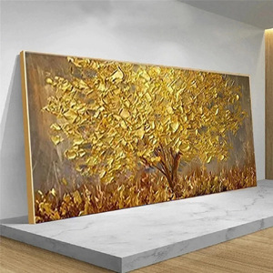 Pintura al Óleo Abstracta <span class=keywords><strong>de</strong></span> Árbol Dorado en 3D, 100% Pintada a Mano, con Paleta Grande y Técnica <span class=keywords><strong>de</strong></span> Espátula, sobre Lienzo - Product Image 1