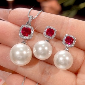 Fashion Eco-friendly Copper 14-12MM Zircon White Shell Pearl Bridal Pendant <b>Earrings</b> <b>Set</b> Jewelry <b>Set</b> for Timeless Wedding - Product Image 3