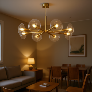 Lustre suspendu Sputnik à 8 lumières en or, 36 pouces, avec abat-jour en verre transparent, pour salle à manger, salon - Product Image 2