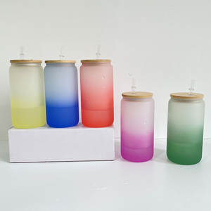 16oz smerigliato sublimazione di colore può vetro borosilicato bevanda fredda Soda Pop può birra a forma di <span class=keywords><strong>bicchieri</strong></span> riciclabili tazza di caffè - Product Image 2