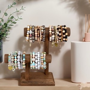 Présentoir à bijoux en bois à double barre, organisateur de bureau pour bracelets, montres, bandeaux et rangement d'ornements - Product Image 1