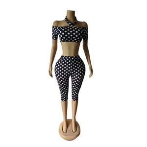 Conjunto de <span class=keywords><strong>Pantalones</strong></span> sin Tirantes con Estampado Casual de Verano Personalizado de Fábrica YAYA, Diseño de Puntos, Elástico, Ajustado, de Algodón Orgánico para Yoga - Product Image 4