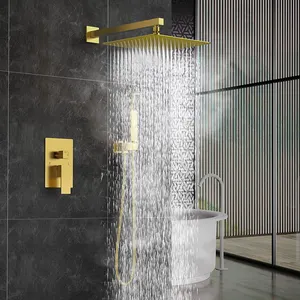 Bathroom Faucets Brass AQUACUBIC Wall Mounted Shower Faucets Brass Bathroom Concealed Shower Faucet Mixer Set With Rain Shower Head