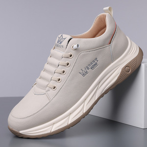 Mocassins en cuir souple pour hommes, chaussures de conduite décontractées, talon bas, blanc cassé, noir uni, lacets avant, épaisseur standard, taille adulte - Product Image 1