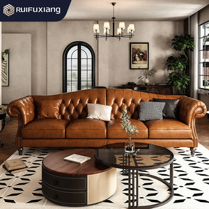American-style Genuine <strong>Leather</strong> <strong>Sofa</strong>, Vintage <strong>Sofa</strong> <strong>Set</strong> for Bars and Caf&eacute;s, 1-2-<strong>3</strong> <strong>Piece</strong> Combination, Villa Living Room Furniture - Product Image 1