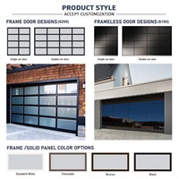 Porte de garage en verre givré avec cadre en aluminium visible, taille personnalisable, style américain et européen