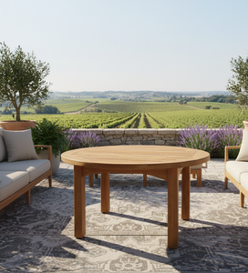 Exquisita Mesa de Centro Redonda de Teca para Espacios Exteriores y de Comedor de Primera Calidad, Plegable y Duradera con Artesanía de Calidad - Product Image 1