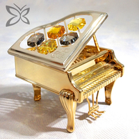 Crystocraft Figurine de piano vintage Art Déco en fer plaqué or 24 carats avec cristaux taille brillant, objet de collection, souvenir musical, décoration intérieure