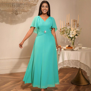 AM050534 Robes d'été <span class=keywords><strong>de</strong></span> haute qualité pour femmes, décontractées et élégantes, col en V, manches à volants, taille cintrée, <span class=keywords><strong>robe</strong></span> longue pour soirée et bureau - Product Image 1