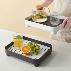Plateau à thé carré moderne de style japonais avec réservoir d'eau, en plastique PP, multifonctionnel, durable, plateau de rangement pour salon - Product Image 2