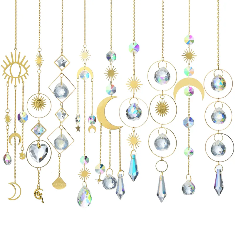 Suncatchers Supplies Custom Crystal Hanging Sun Catcher Glass Rainbow Prism Moon and Stars Suncatcher for Window Decoration