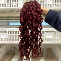 Extensions de cheveux naturels Remy de qualité supérieure, couleur vin rouge, ondulations profondes, doux, fluides, brillants et lisses, tissage à la main