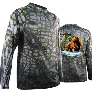定制升华uv 2020 男性绿色钓鱼服装超细纤维长袖战术钓鱼衬衫