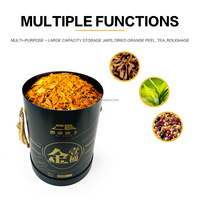 JYB Grande boîte de rangement ronde en métal pour riz, en fer blanc de qualité alimentaire, pour céréales et écorces de mandarine séchées, avec poignée en corde