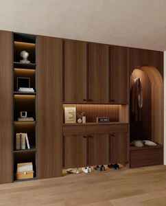 Meuble de rangement moderne en bois à deux portes en noyer avec tiroir design grand meuble à chaussures - Product Image 5