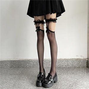 Chaussettes gothiques japonais Lolita Kawaii, Sexy, hautes, transparentes, uniques, nœud à volants, collants gothiques pour écolières - Product Image 2