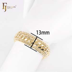 54120131 FJ Fallon Moda Jóias Triplo Cubano Link Curvo Pulseiras Largas 14K Banhado A Ouro Latão Baseado - Product Image 6