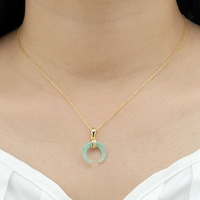 Collar con Colgante de Crisoprasa en Forma de Luna, Plata de Ley 925, Chapado en Oro de 18K, Piedra Natural