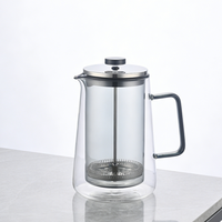 Cafetière à piston manuelle à double paroi avec poignée en bambou