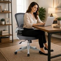 Chaise de bureau ergonomique de direction, dossier mi-haut, en maille, avec support lombaire, pivotante, réglable en hauteur par vérin à gaz, pour réunions de personnel
