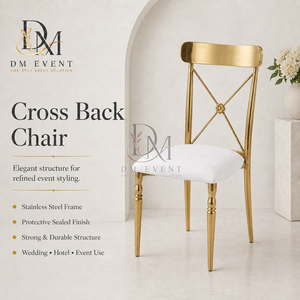 Chaise de mariage moderne en acier inoxydable doré à dossier croisé avec coussin blanc pour réceptions et lieux événementiels – Sièges commerciaux - Product Image 2