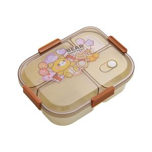 Lonchera de Plástico Transparente con Tapa de Dibujos Animados, 4 Compartimentos, Contenedor de Almacenamiento de Alimentos con Caja para Salsas, Apta para Microondas - Product Image 1