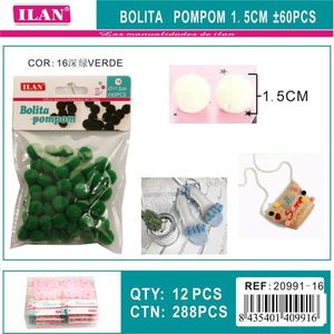 Pallina di ponpon Ilan da 1,5 cm, verde, per decorazioni artigianali e progetti fai da te - Product Image 3