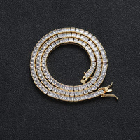 Collier chaîne simple rangée en laiton micro-incrusté de zirconiums carrés de 3 mm3 * 3, style balle de tennis