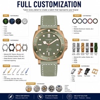 Montre de plongée automatique mécanique en cuir de haute qualité OEM, boîtier en bronze, édition limitée, aiguilles lumineuses, pour homme