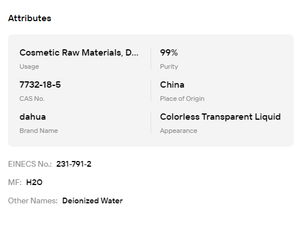 Agua destilada de grado perfumario CAS 7732-18-5, solvente de alta pureza para formulaciones de fragancias y cosméticos, materia prima. - Product Image 6