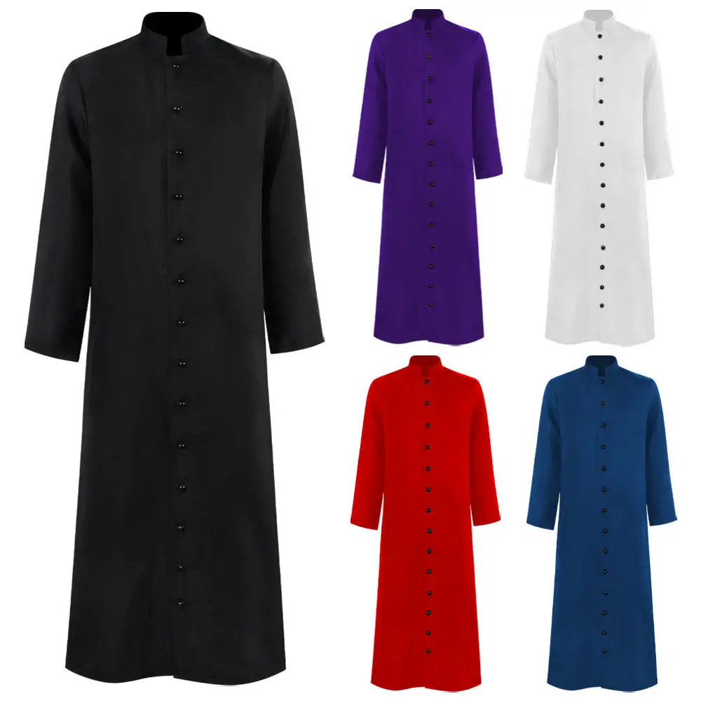 Disfraz de sacerdote para hombre, fraile medieval, un solo pecho túnica larga de, pastor del clero